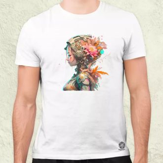 Virággal borított kiborg nő férfi póló