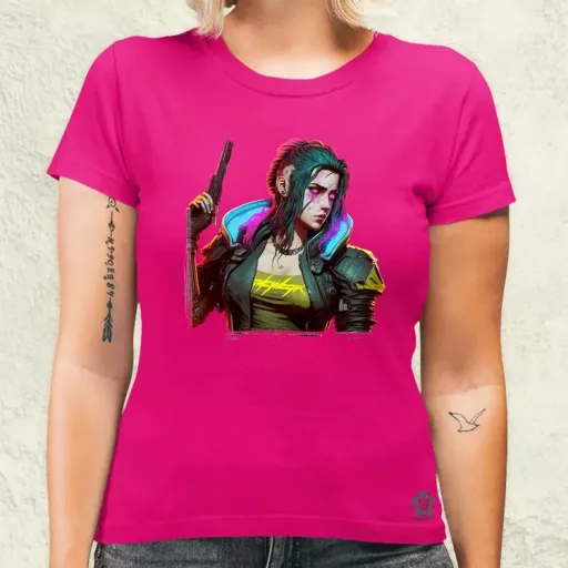 Cyberpunk nő fanart női póló