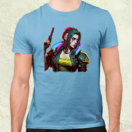 Cyberpunk nő fanart férfi póló