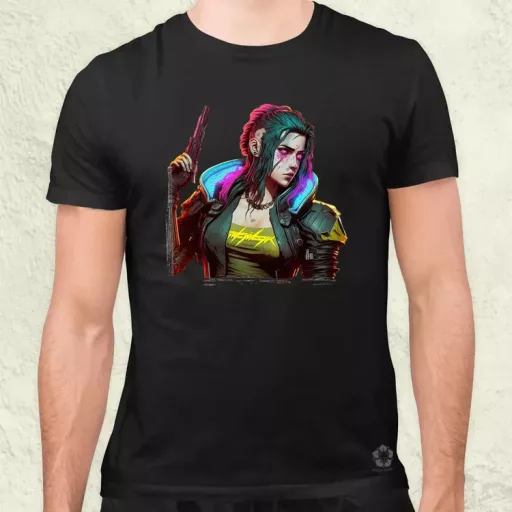 Cyberpunk nő fanart férfi póló