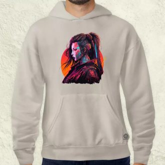 Cyberpunk női szamuráj v2 férfi pulóver