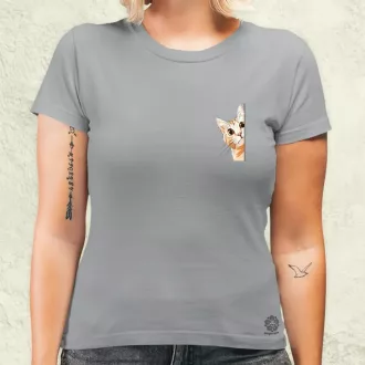 Macska kukucskál zseb v2 női póló