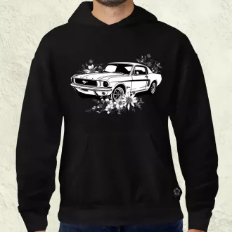 Mustang és virágok rajz v2 férfi pulóver