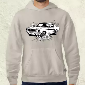 Mustang és virágok rajz v2 férfi pulóver