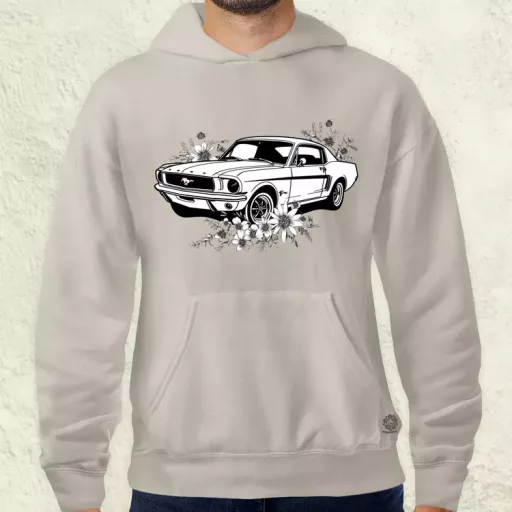 Mustang és virágok rajz v2 férfi pulóver