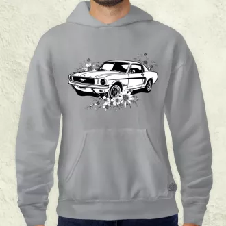 Mustang és virágok rajz v2 férfi pulóver