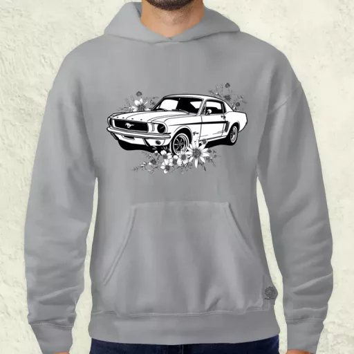 Mustang és virágok rajz v2 férfi pulóver