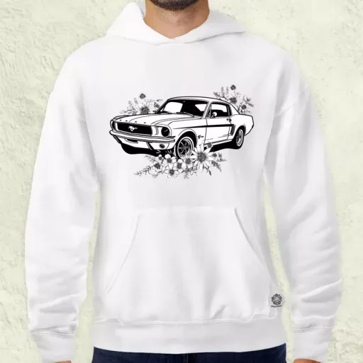 Mustang és virágok rajz v2 férfi pulóver