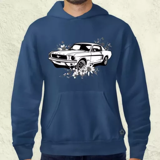 Mustang és virágok rajz v2 férfi pulóver