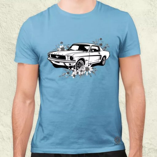 Mustang és virágok rajz v2 férfi póló