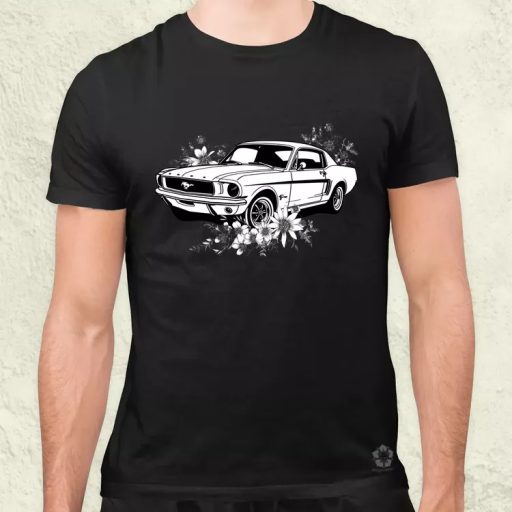 Mustang és virágok rajz v2 férfi póló