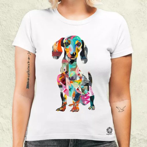 Papír kollázs tacskó v2 női póló