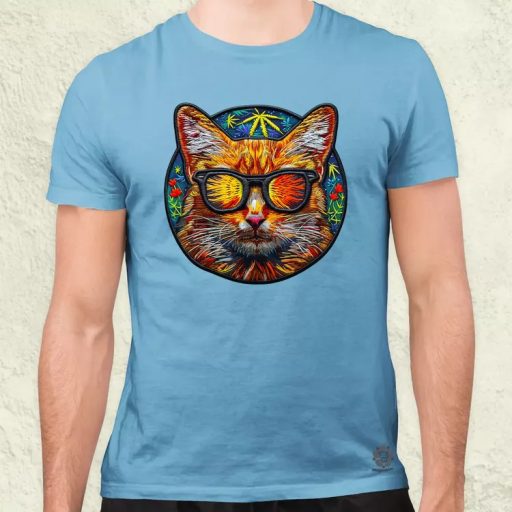 Hímzett macska v1 férfi póló