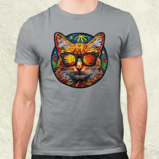 Hímzett macska v1 férfi póló