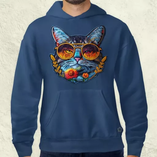 Hímzett macska v3 férfi pulóver