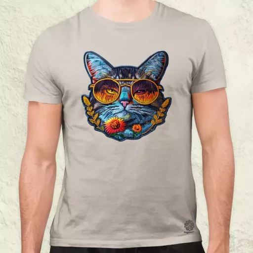 Hímzett macska v3 férfi póló
