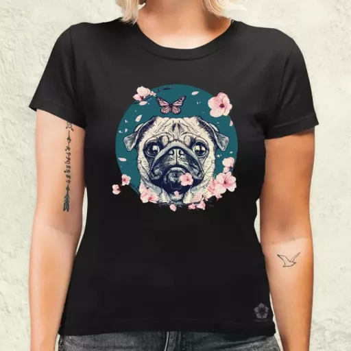 Mopsz és pillangó v2 női póló