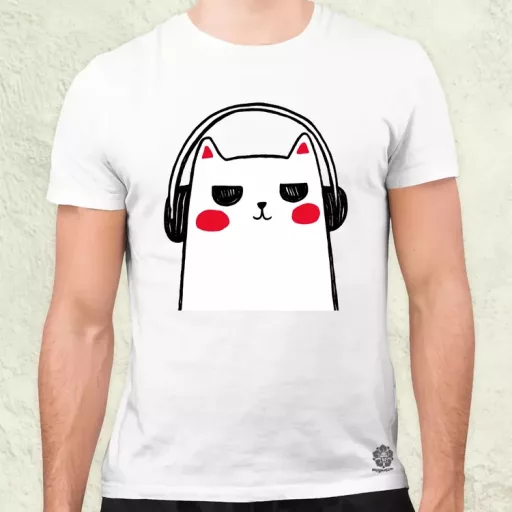 Cica zenét hallgat v1 férfi póló