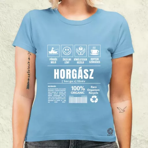 Horgász összetevői fehér női póló