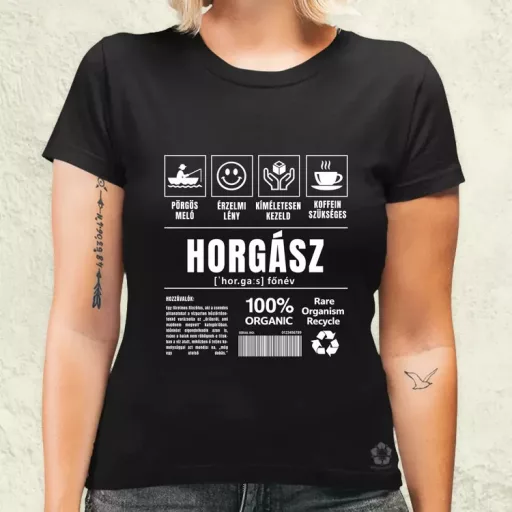 Horgász összetevői fehér női póló
