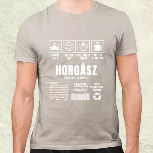 Horgász összetevői fehér férfi póló