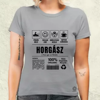 Horgász összetevői fekete női póló
