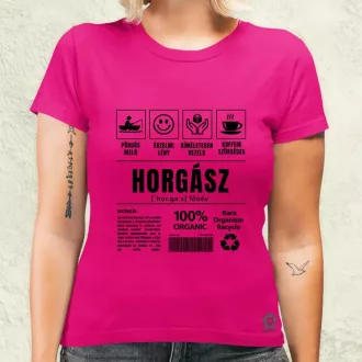 Horgász összetevői fekete női póló