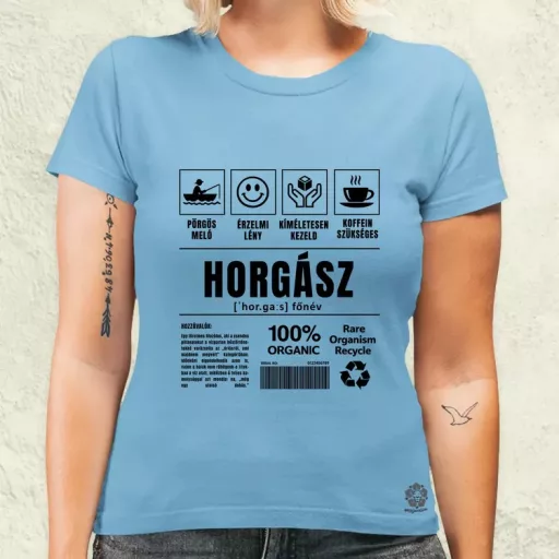 Horgász összetevői fekete női póló