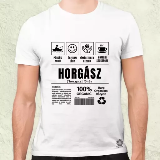 Horgász összetevői fekete férfi póló