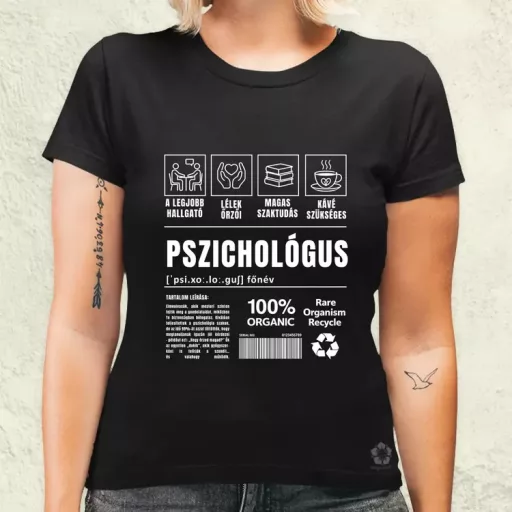 Pszichológus összetevői fehér női póló