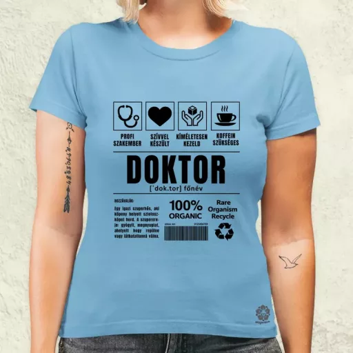 Doktor összetevői fekete női póló