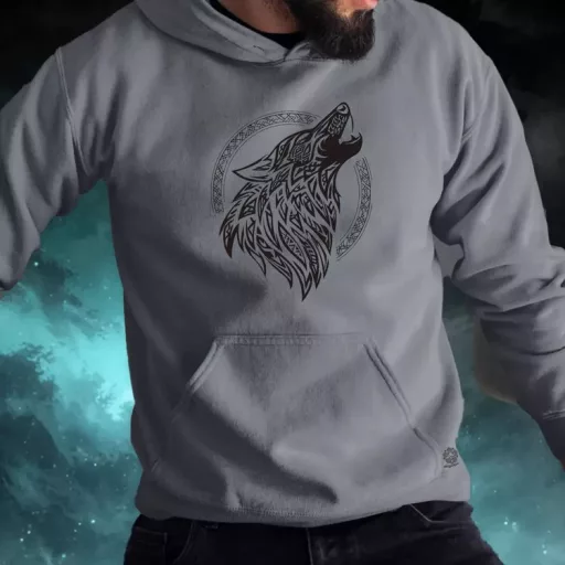 Rúna Fenrir fekete férfi pulóver