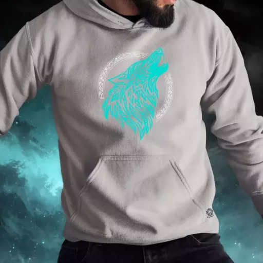 Rúna Fenrir türkiz férfi pulóver