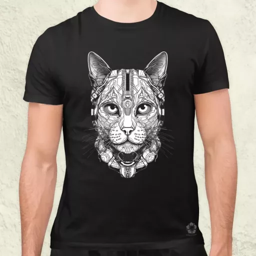 Vonalrajz cyberpunk macska v2 férfi póló