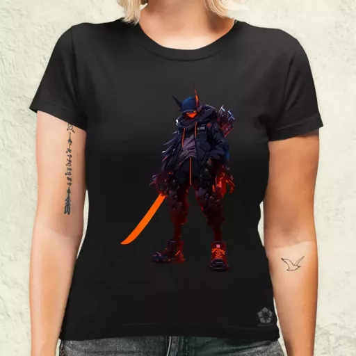 Cyberpunk anime kiborg szamuráj v1 női póló