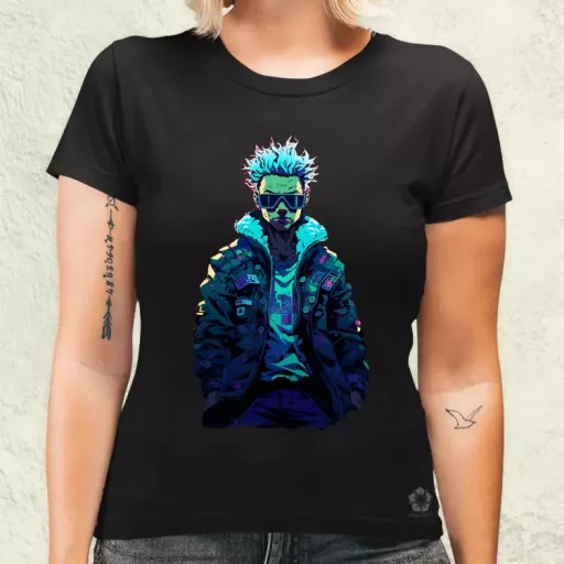 Pixelart cyberpunk hacker v1 női póló