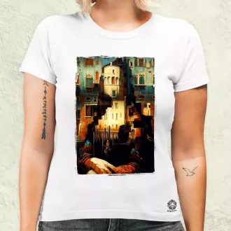 Pareidolia Mona Lisa város fantázia v1 női póló