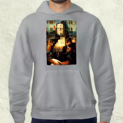 Pareidolia Mona Lisa város fantázia v1 férfi pulóver