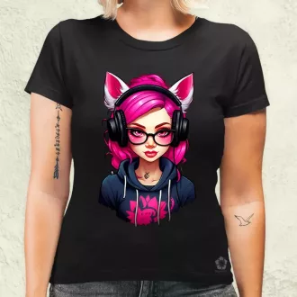 Pink gamer macskalány v2 női póló