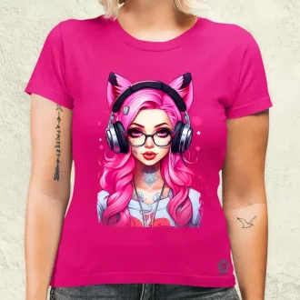 Pink gamer macskalány v4 női póló
