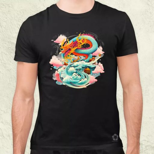 Színes vintage sárkány tetoválás v1 férfi póló