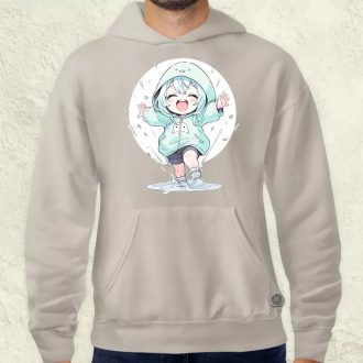 Chibi lány esőben táncol v2 férfi pulóver