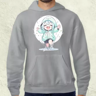 Chibi lány esőben táncol v2 férfi pulóver