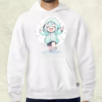 Chibi lány esőben táncol v2 férfi pulóver