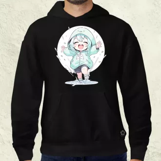 Chibi lány esőben táncol v2 férfi pulóver
